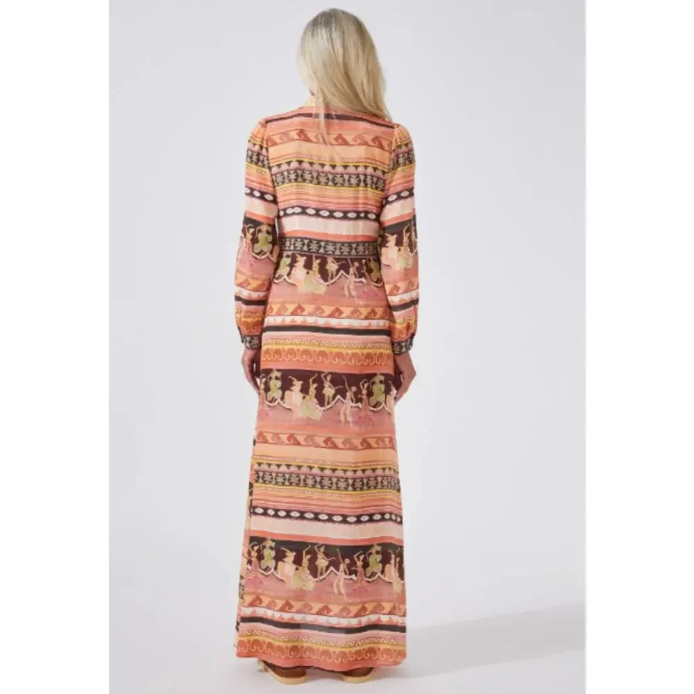 Peach Multi Printed Maxi Shirt Dress - Picture 3 of 16